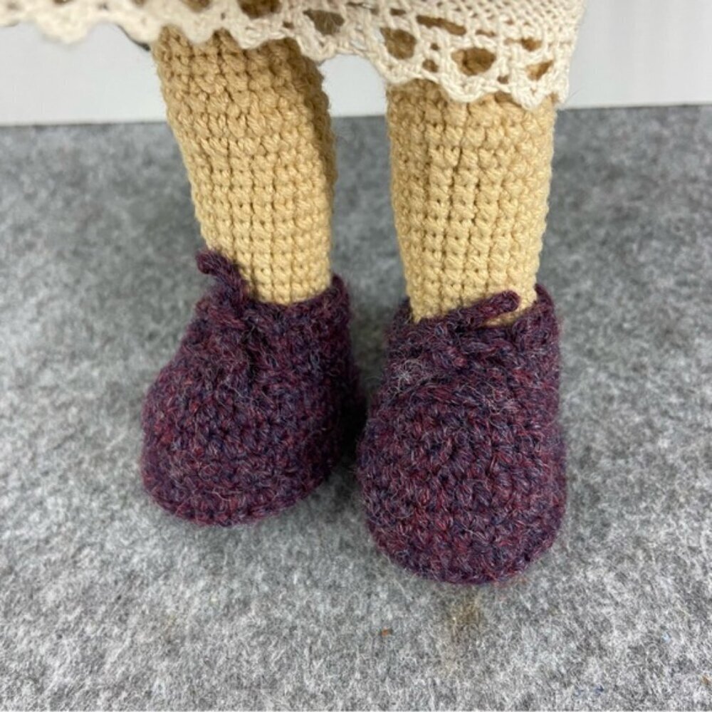 Handmade Crochet Doll with Brown Hair and Purple Boots - Picture 8 of 12
